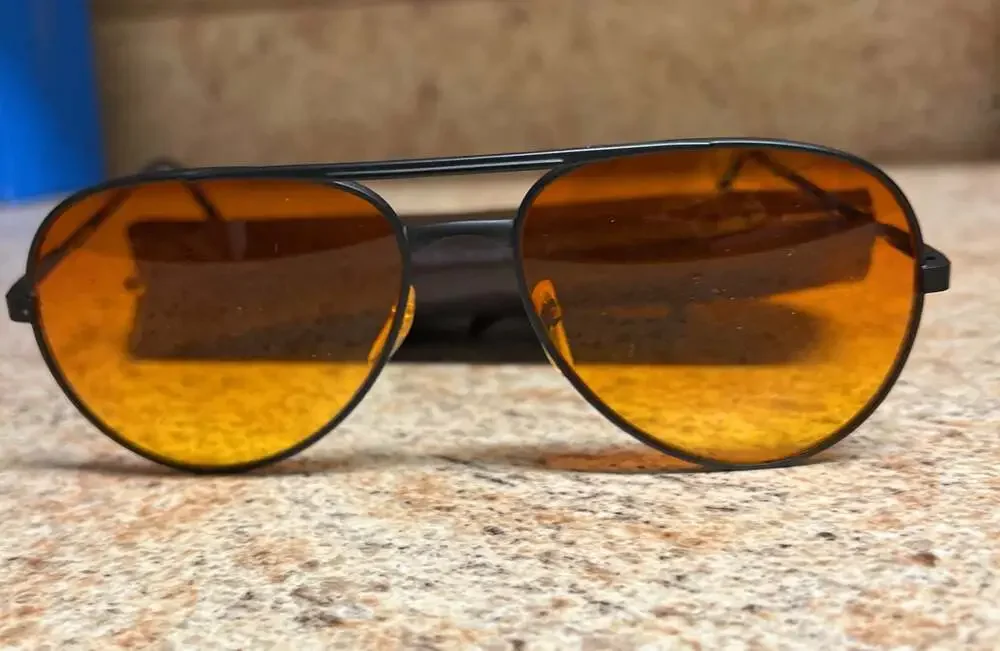 Optirays Aviator Sunglasses with Orange Lenses and Brown Leather Case
